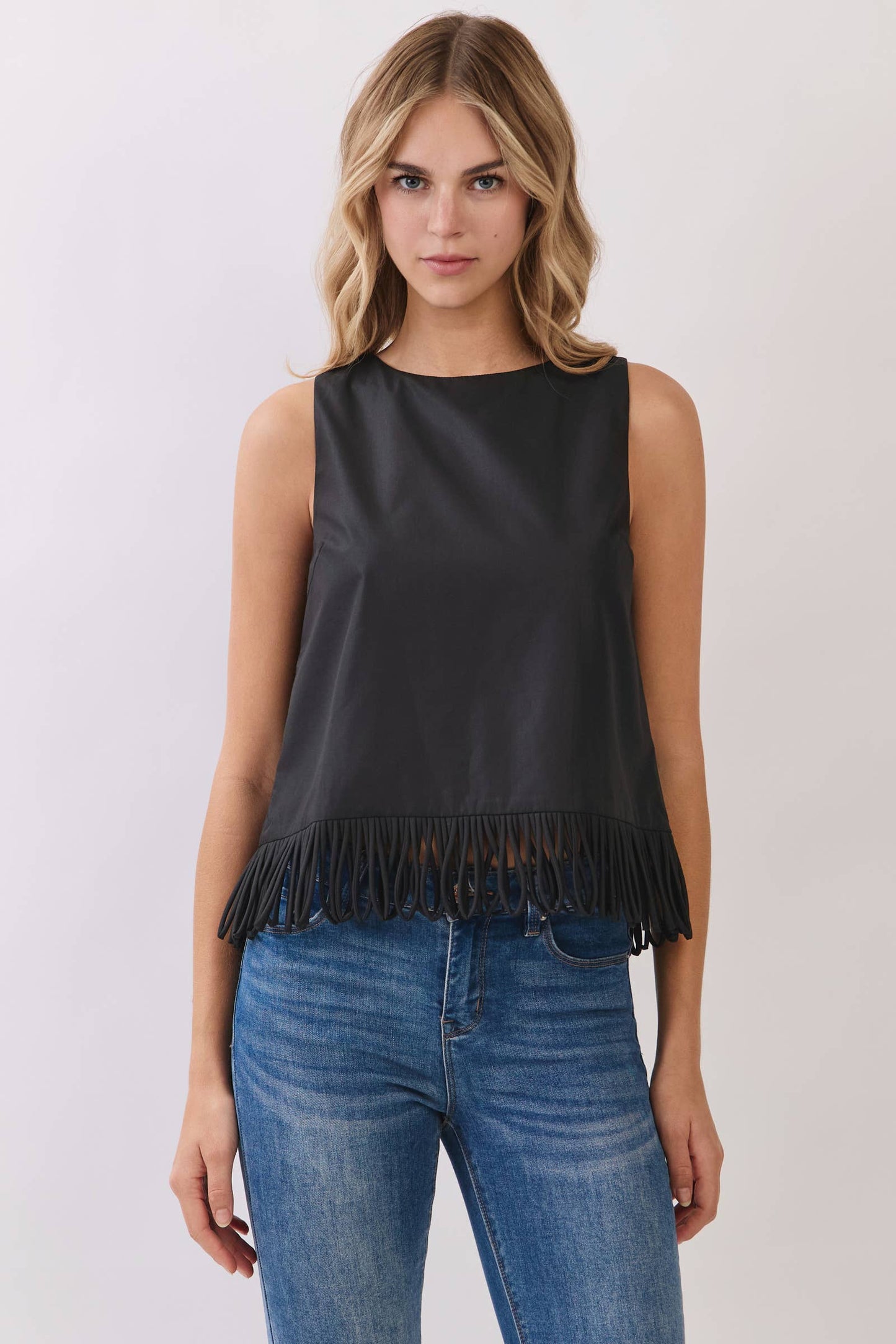 CT10040-Fringe Hem Sleeveless Top