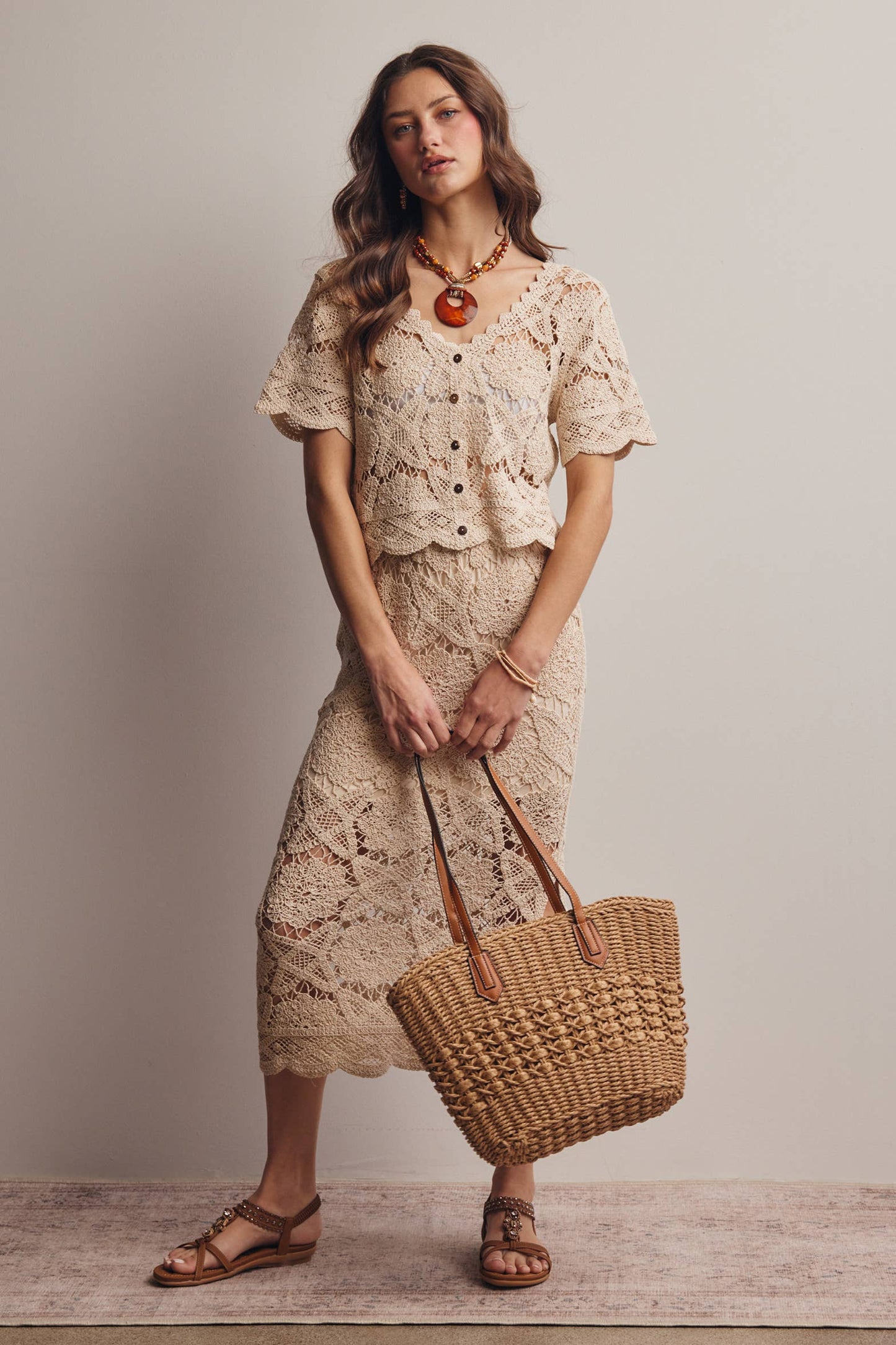 Crochet Lace Midi Skirt FWSK003
