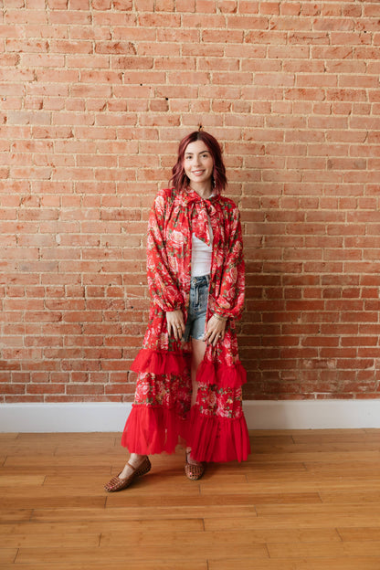 RED ROSE TIE KIMONO