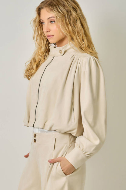 Suede Gathered Blouson Jacket