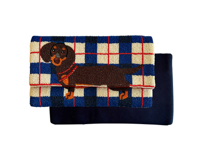 Dachshund Clutch Crossbody Plaid Beaded Bag