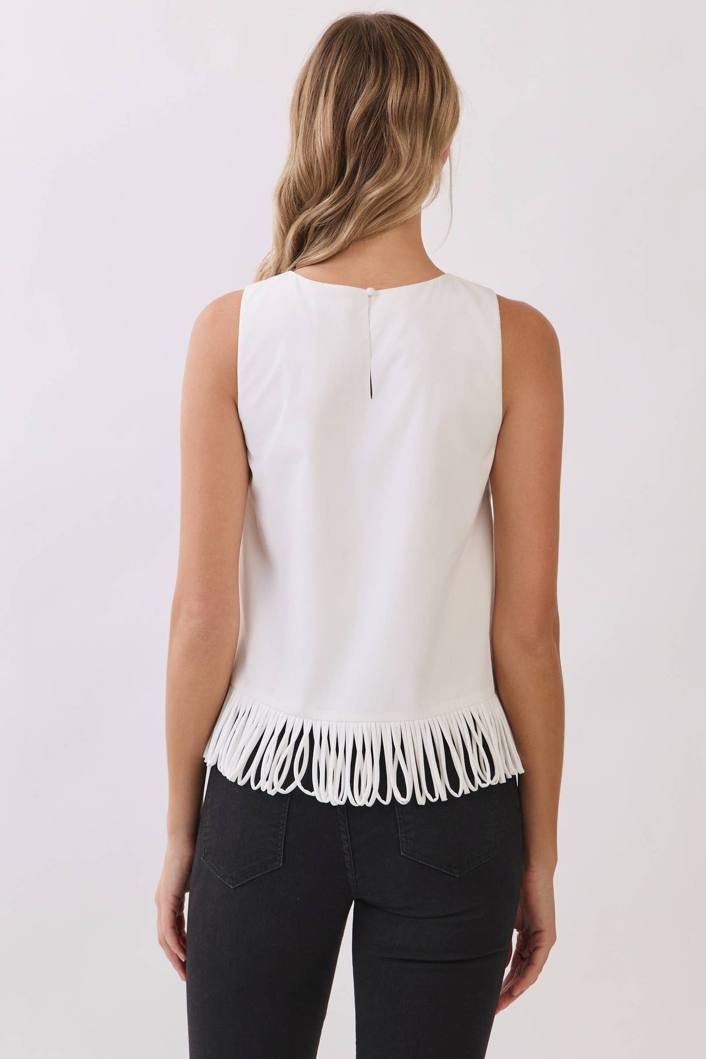CT10040-Fringe Hem Sleeveless Top