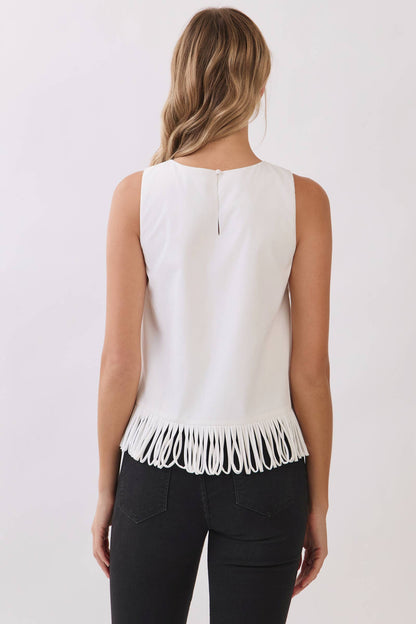 CT10040-Fringe Hem Sleeveless Top
