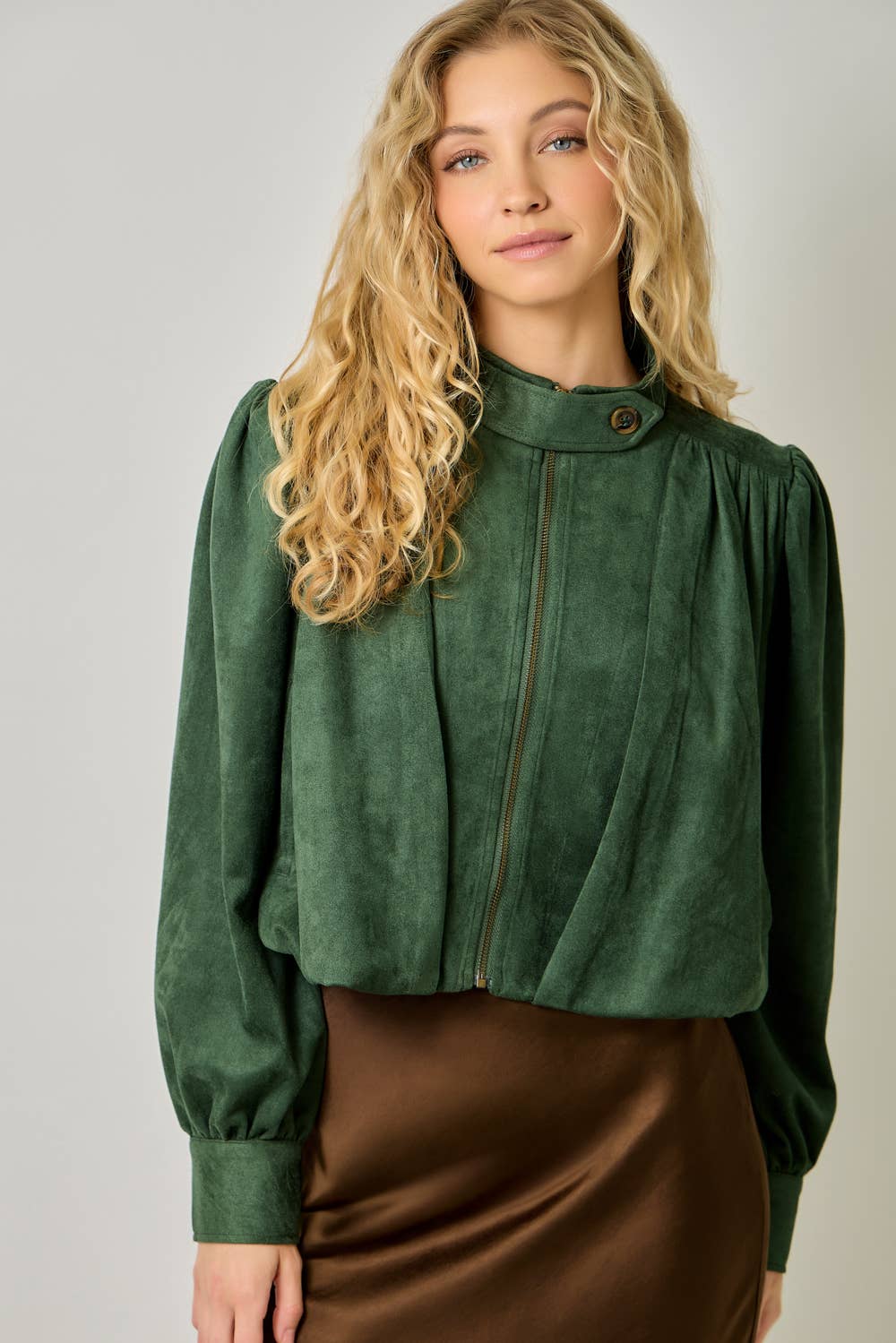 Suede Gathered Blouson Jacket