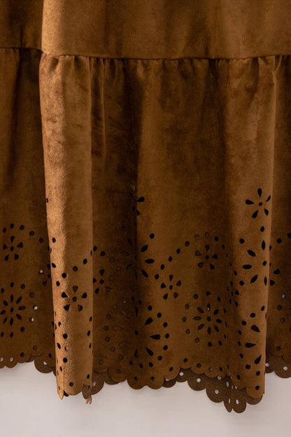 NS50217-Faux Suede Tiered Midi Skirt