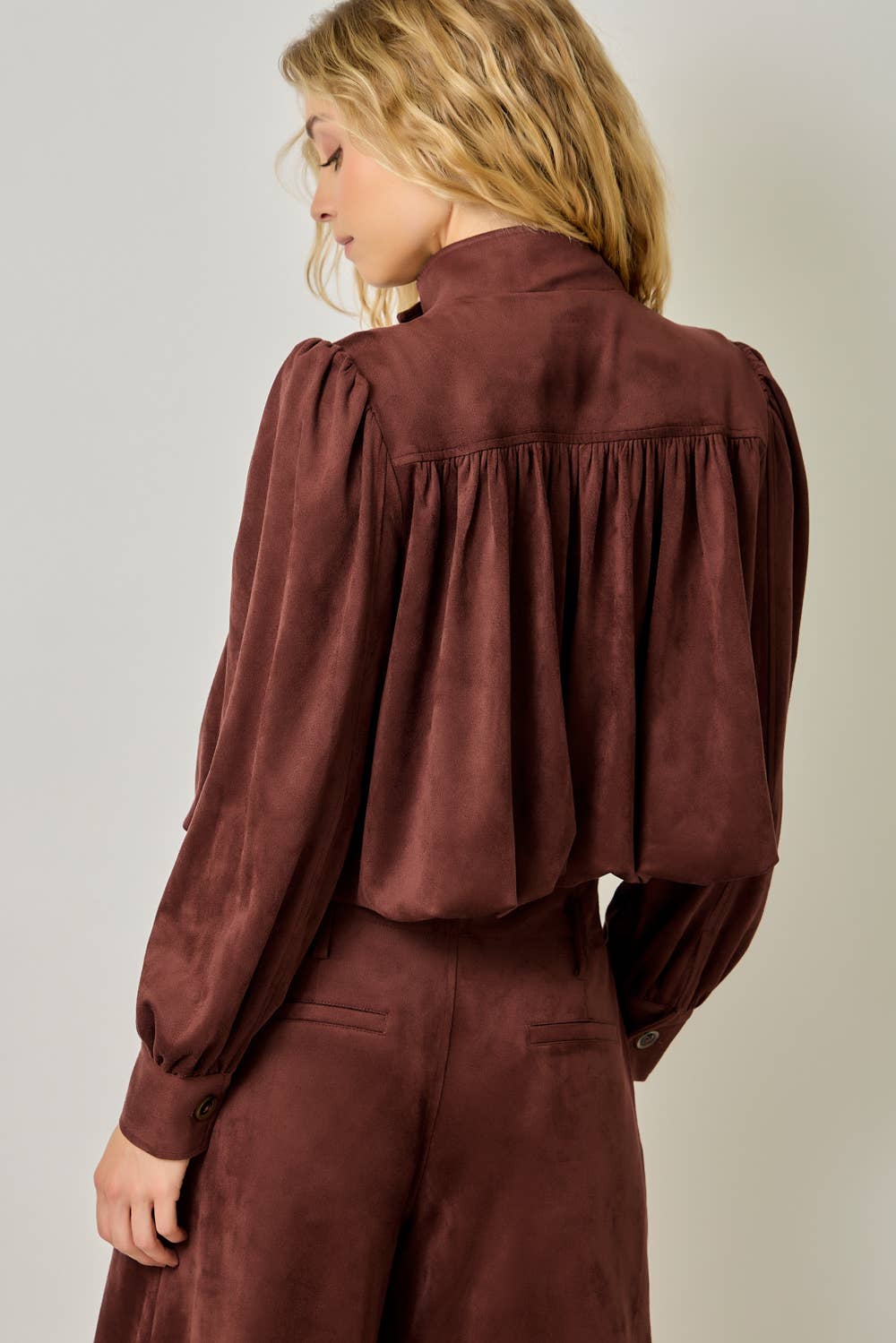 Suede Gathered Blouson Jacket