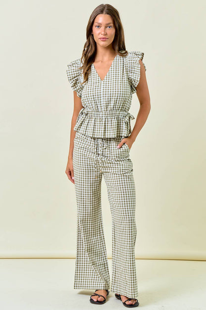 BLUE GINGHAM WIDE LEG PANT