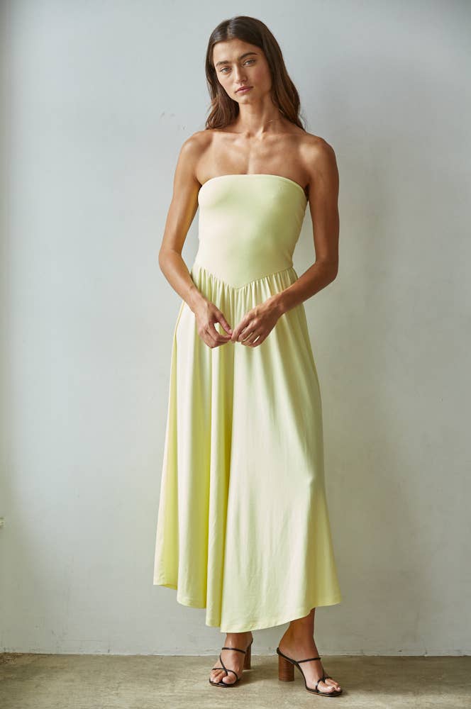 L9333 | Knit Polyester Spandex Tube Strapless Flare Jumpsuit