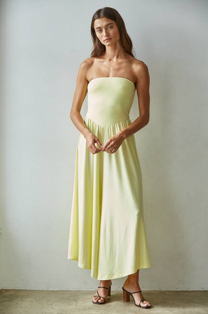 L9333 | Knit Polyester Spandex Tube Strapless Flare Jumpsuit
