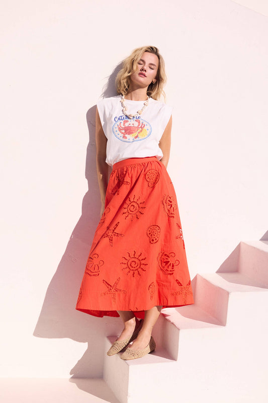 Seaside Embroidered Eyelet Maxi Skirt