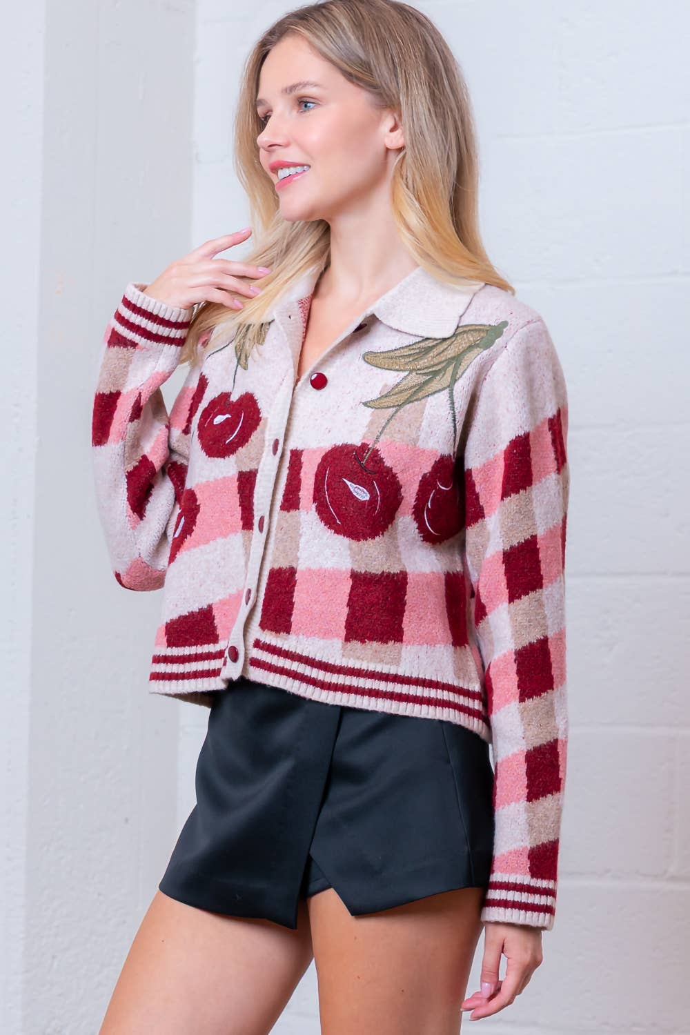 HWJ65174T-LONG SLV SCALLOPED COLLAR BUTTON UP SWEATER