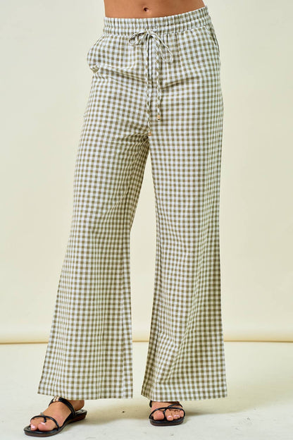 BLUE GINGHAM WIDE LEG PANT