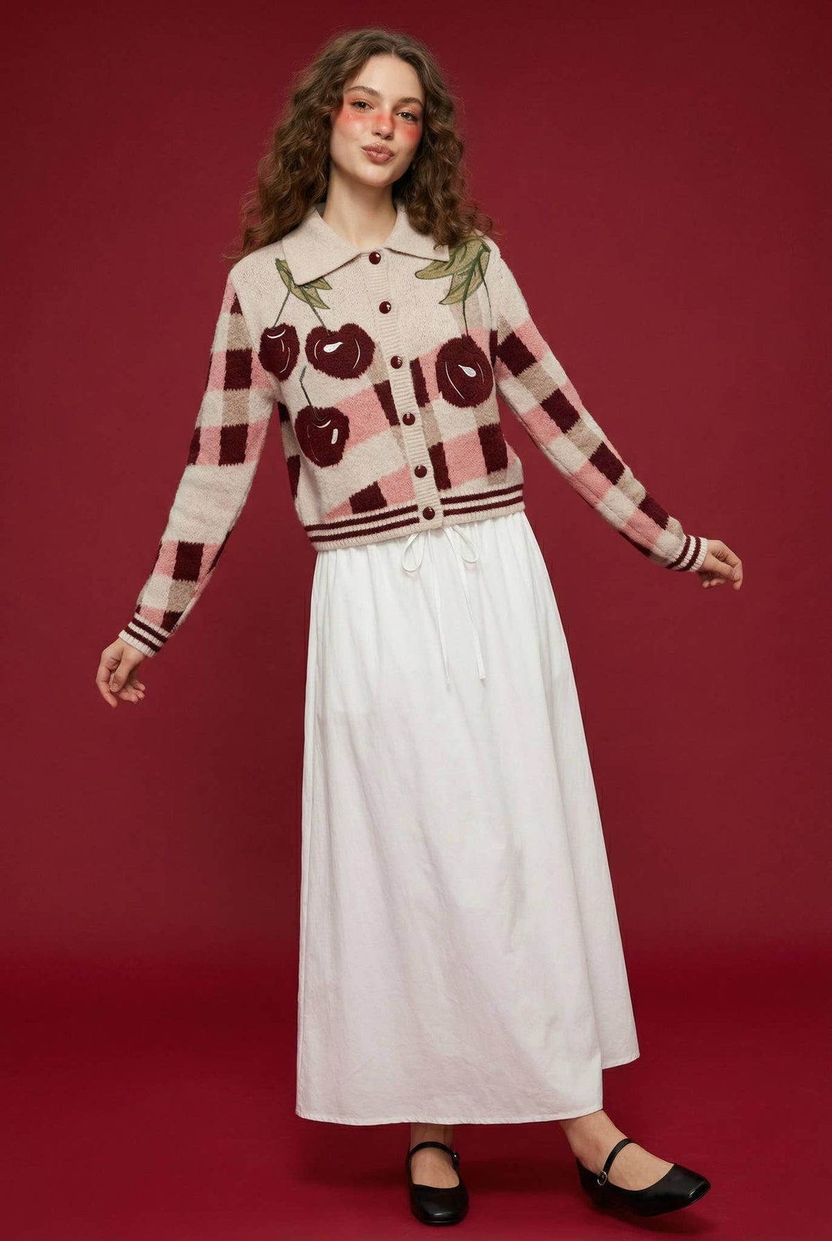 HWJ65174T-LONG SLV SCALLOPED COLLAR BUTTON UP SWEATER