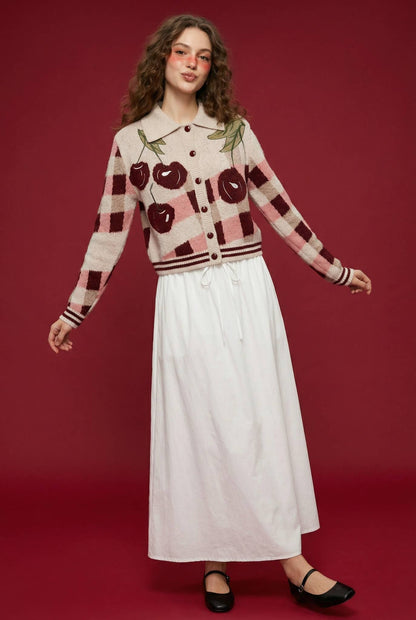 HWJ65174T-LONG SLV SCALLOPED COLLAR BUTTON UP SWEATER