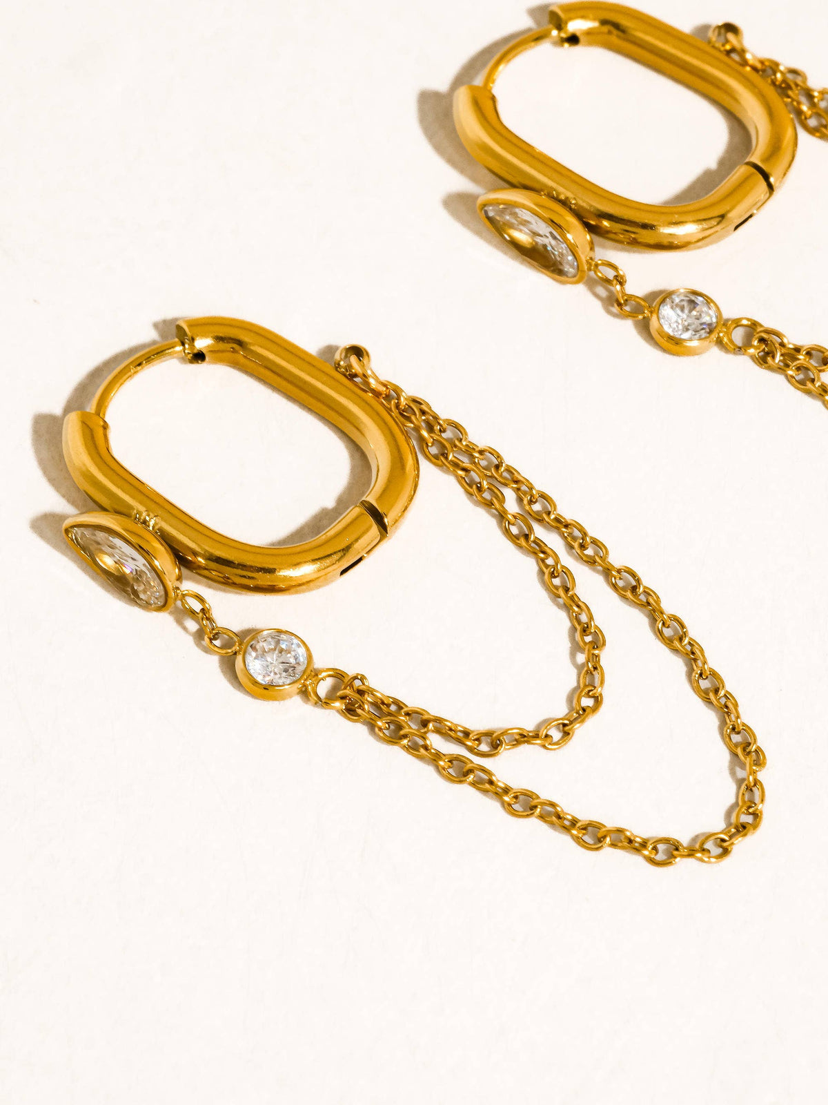 Lucienne 18K Gold Non-Tarnish CZ Chain Link Drop Earrings