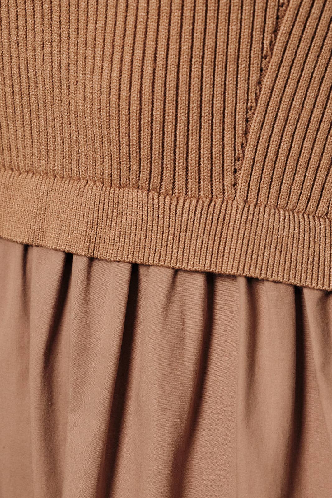 MOCK NECK SHORT SLEEVE KNIT & WOVEN MIX TIERED MIDI DRESS
