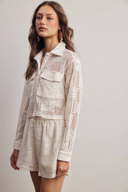 Crochet Lace Button-Front Pants Set FSET012