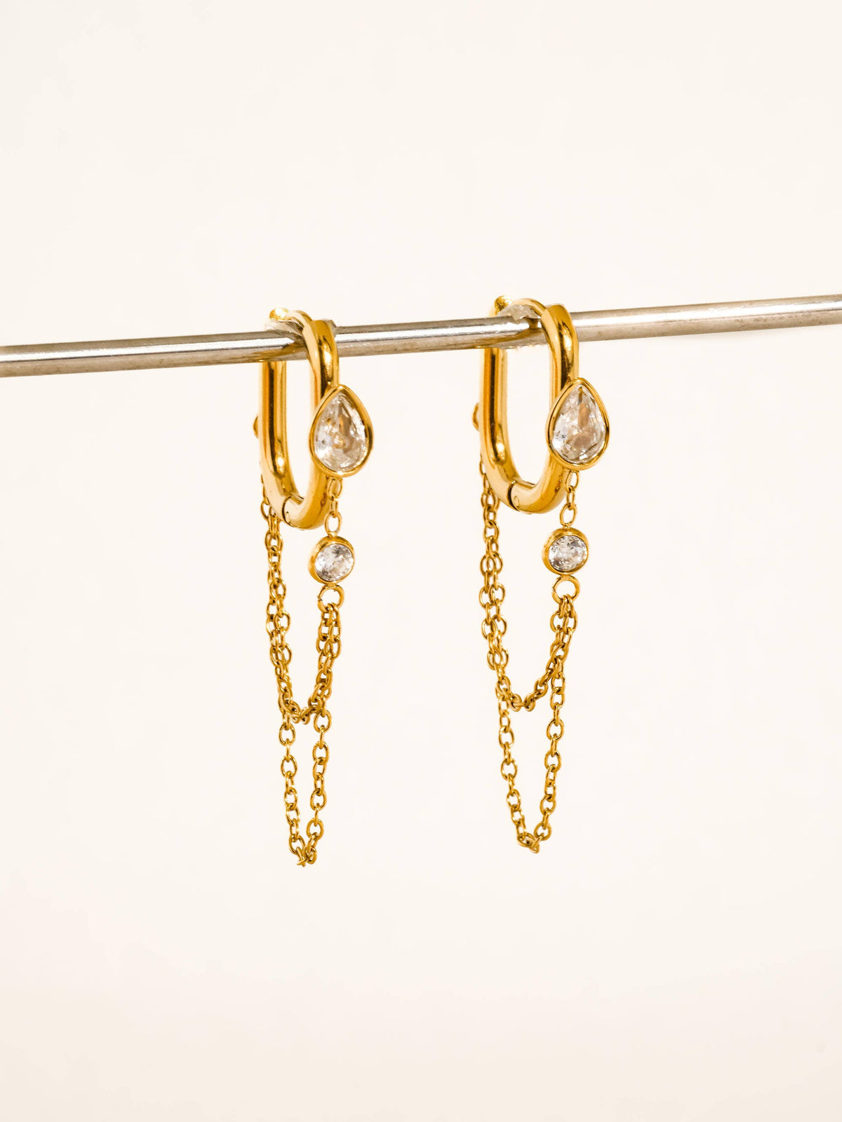 Lucienne 18K Gold Non-Tarnish CZ Chain Link Drop Earrings