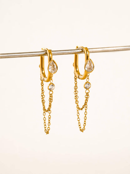 Lucienne 18K Gold Non-Tarnish CZ Chain Link Drop Earrings