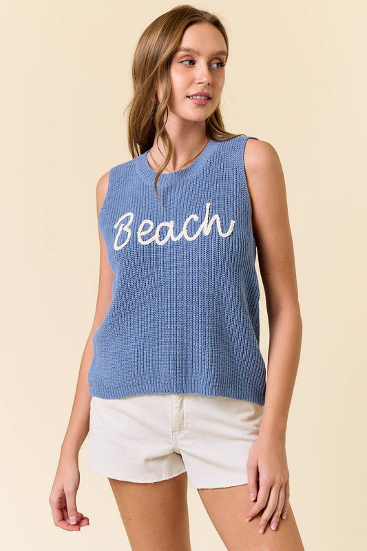 BLUE BEACH SWEATER TANK TOP