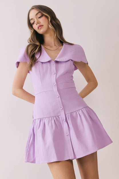 CD06011-Fit And Flare Oversized Scalloped Collar Dress