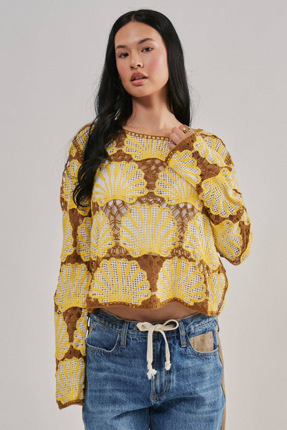 Crochet Lace Seashell Scalloped Knit Top