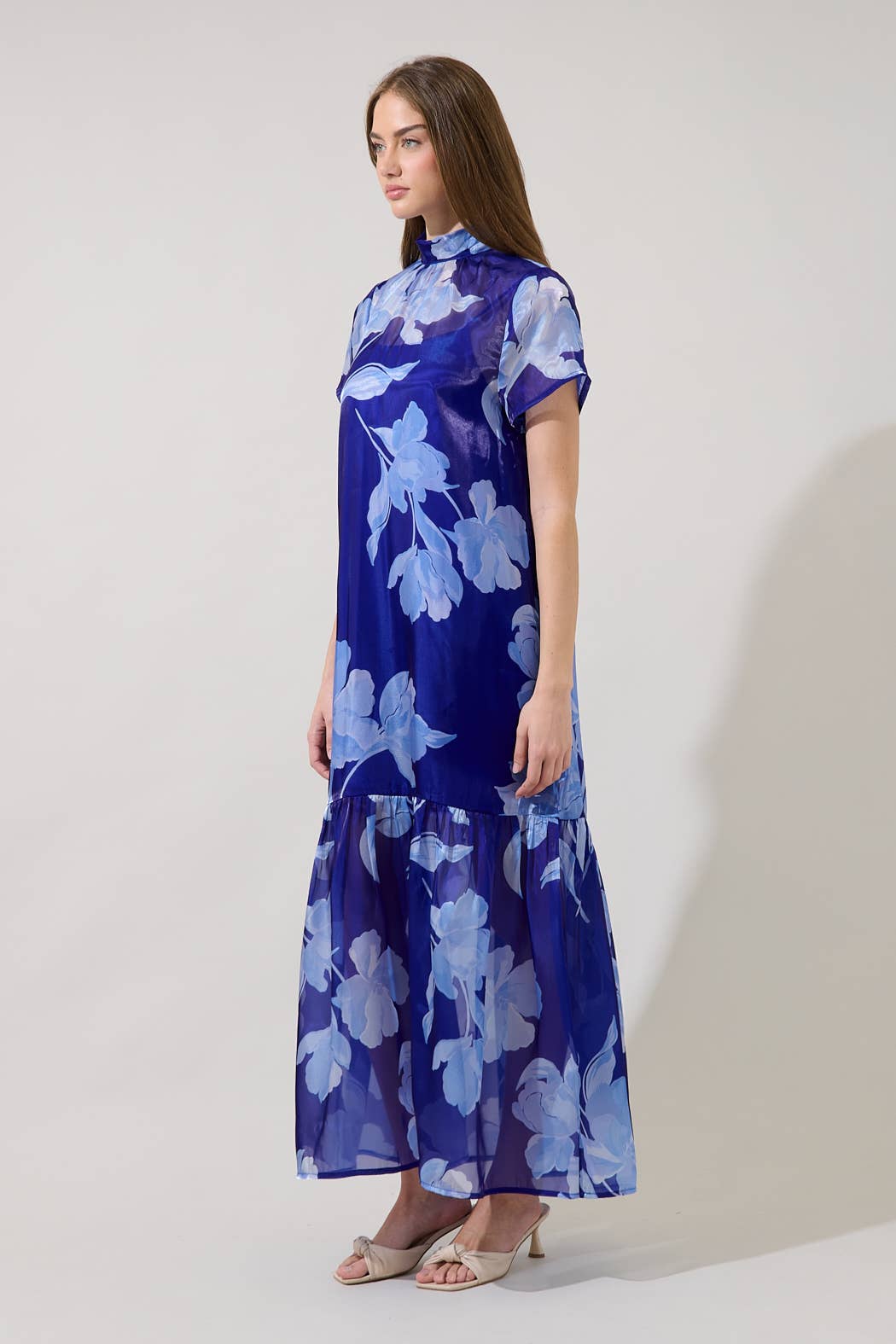 Dime Organza Mockneck Maxi Dress Floral