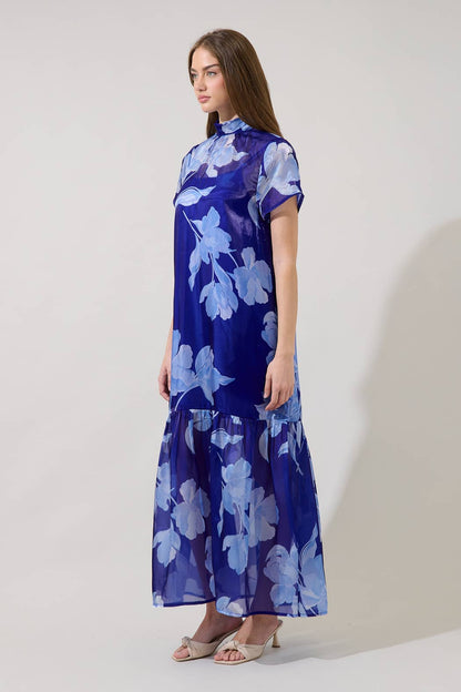 Dime Organza Mockneck Maxi Dress Floral