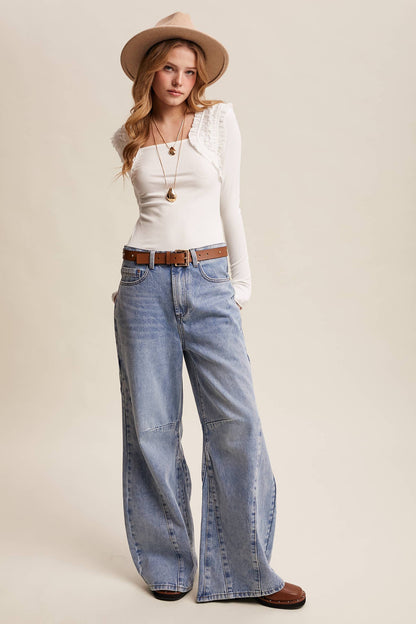 Square Neck Ruffle Accent Top