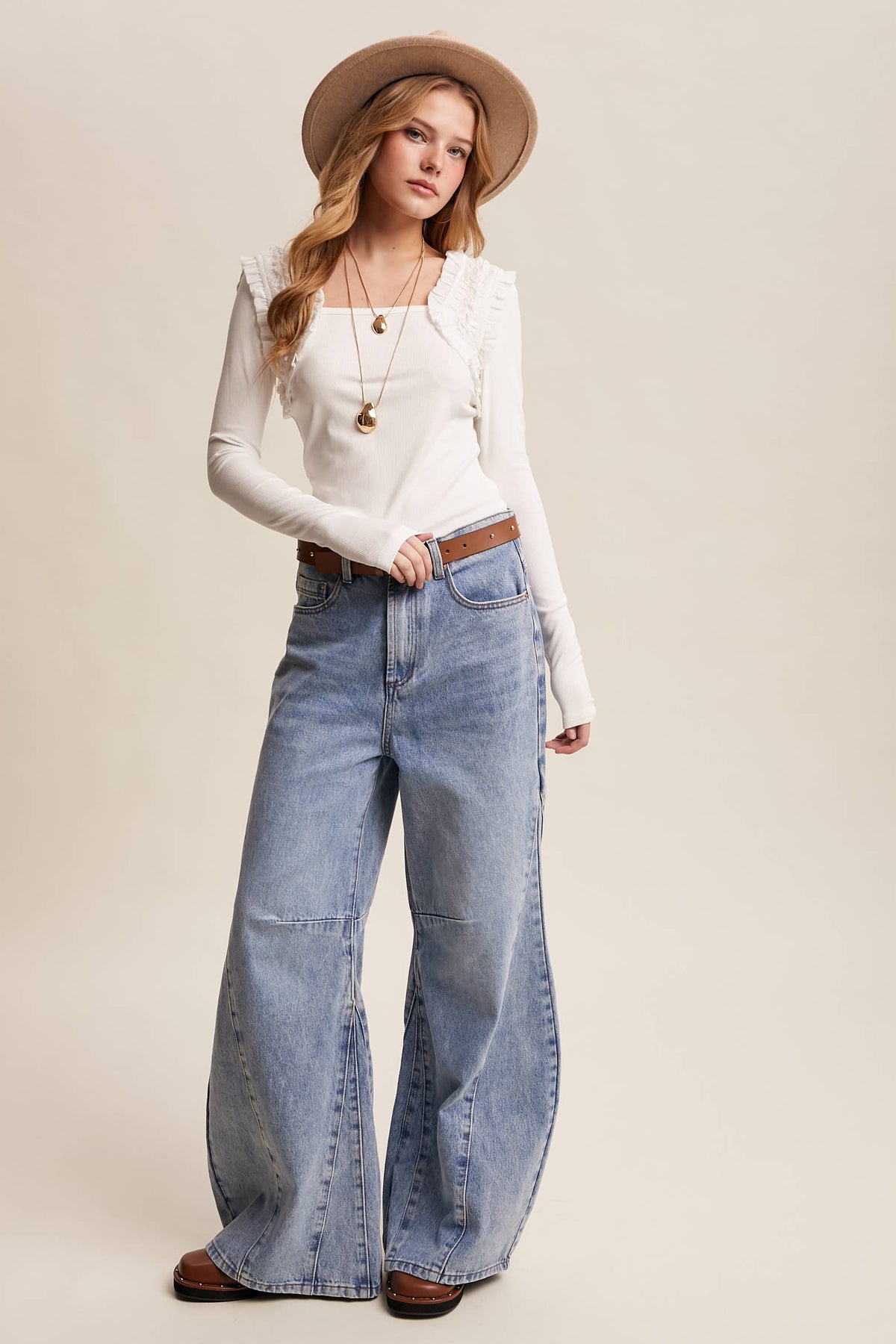 Square Neck Ruffle Accent Top