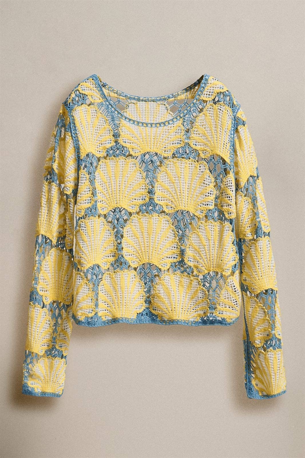 Crochet Lace Seashell Scalloped Knit Top