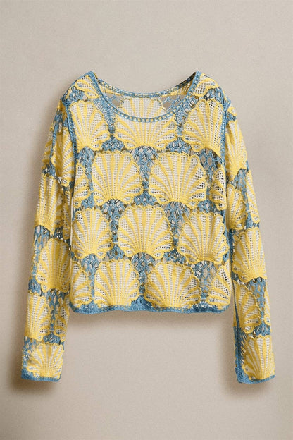 Crochet Lace Seashell Scalloped Knit Top