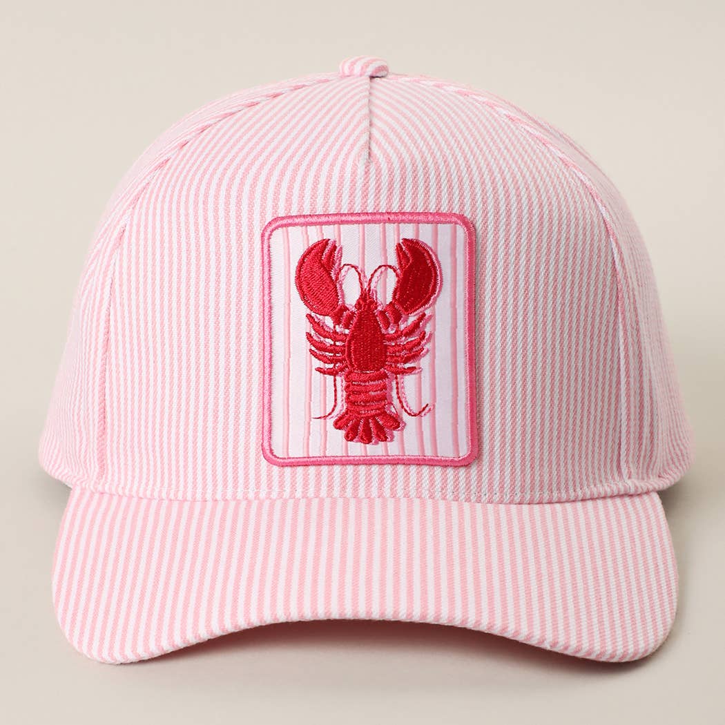 Lobster Embroidered Patch Seersucker Trucker Hat