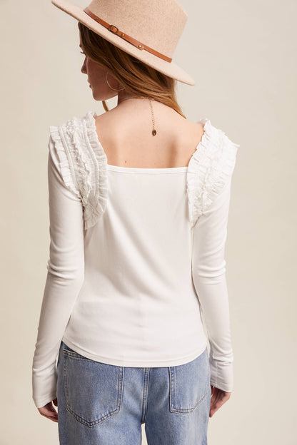 Square Neck Ruffle Accent Top