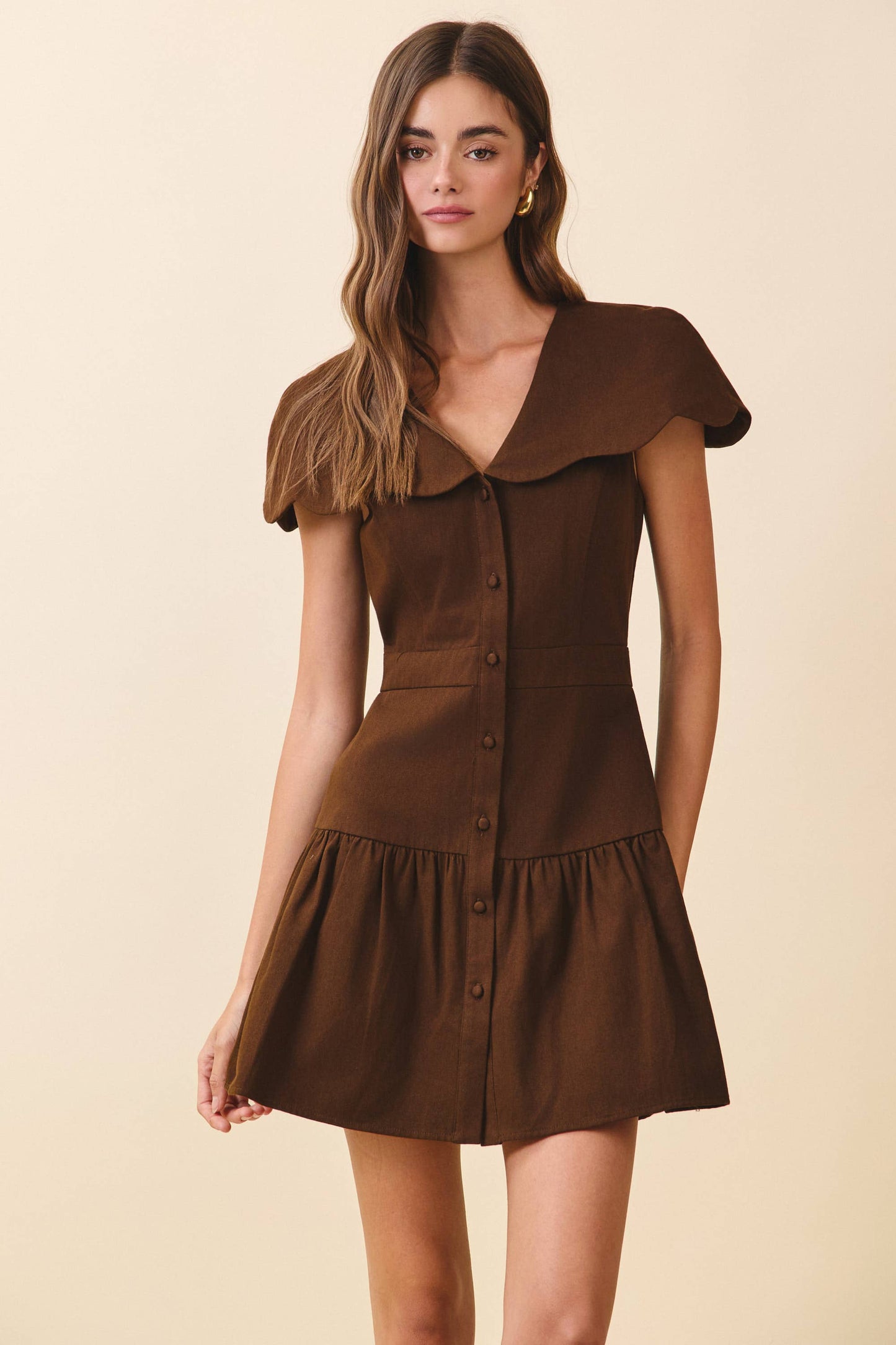 CD06011-Fit And Flare Oversized Scalloped Collar Dress