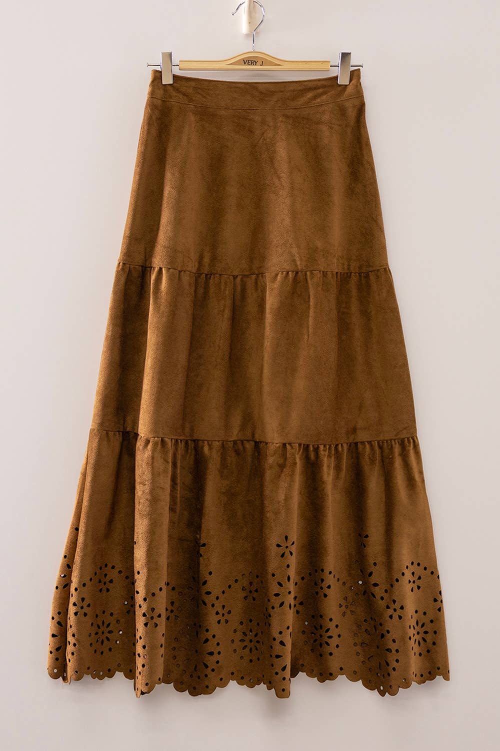 NS50217-Faux Suede Tiered Midi Skirt