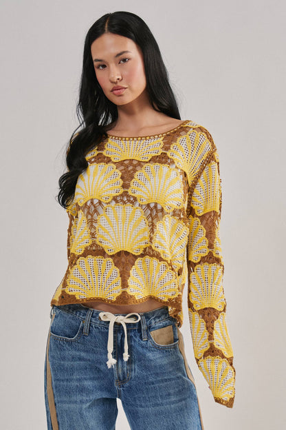 Crochet Lace Seashell Scalloped Knit Top