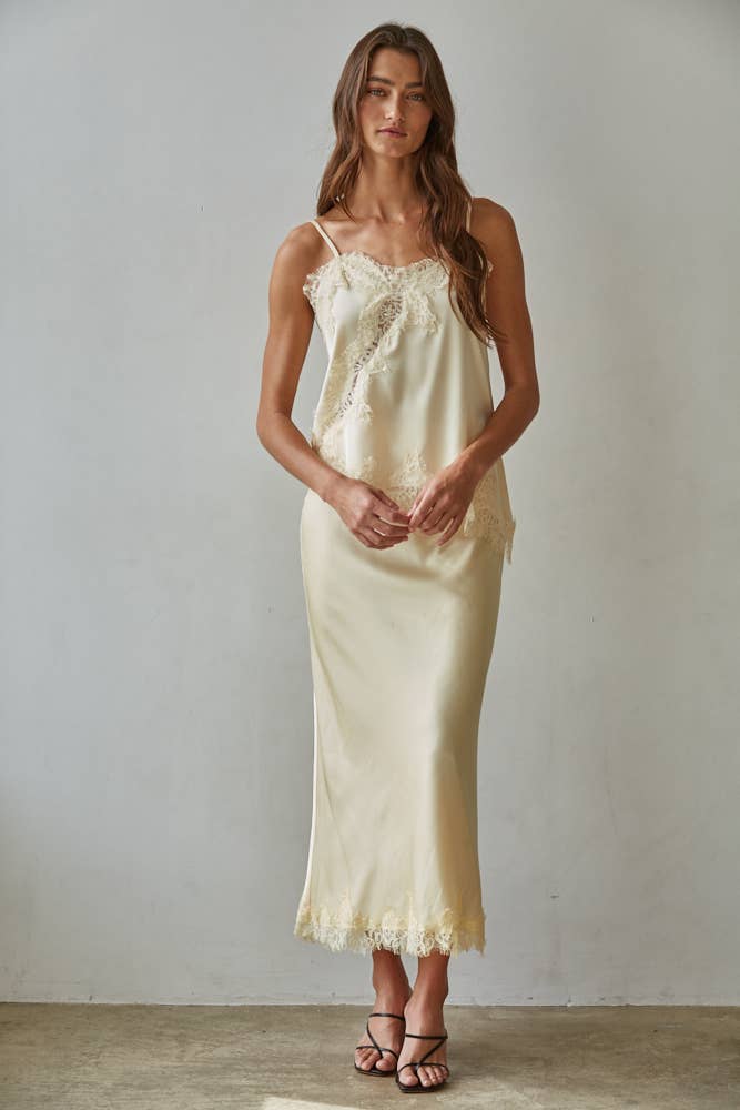 L9524B2 | Woven Polyester Spandex Satin Midi Skirt