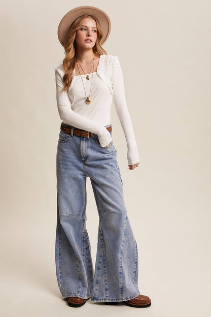 Square Neck Ruffle Accent Top