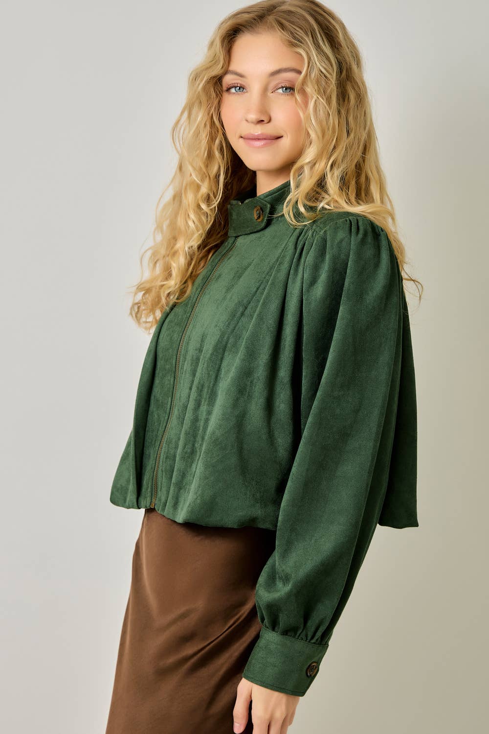 Suede Gathered Blouson Jacket