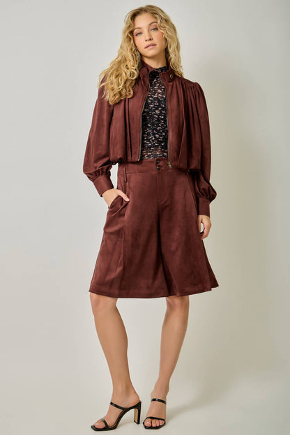 Suede Gathered Blouson Jacket