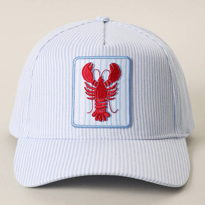 Lobster Embroidered Patch Seersucker Trucker Hat
