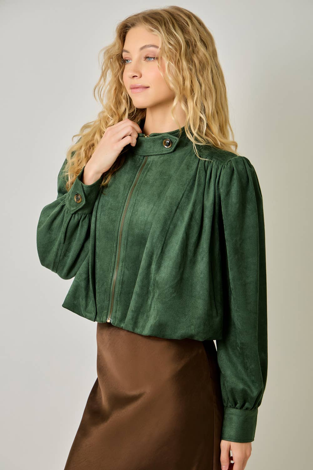 Suede Gathered Blouson Jacket