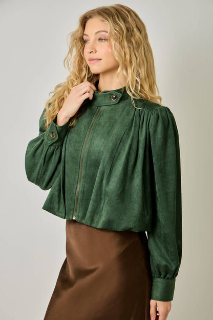 Suede Gathered Blouson Jacket