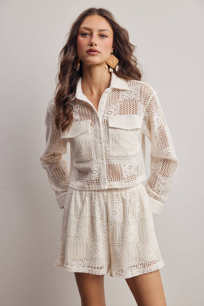Crochet Lace Button-Front Pants Set FSET012