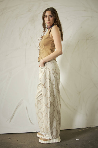 Horse Pattern Studded Baggy Pants