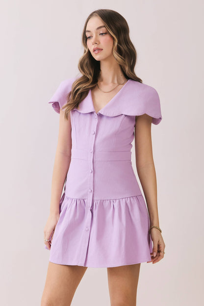 CD06011-Fit And Flare Oversized Scalloped Collar Dress