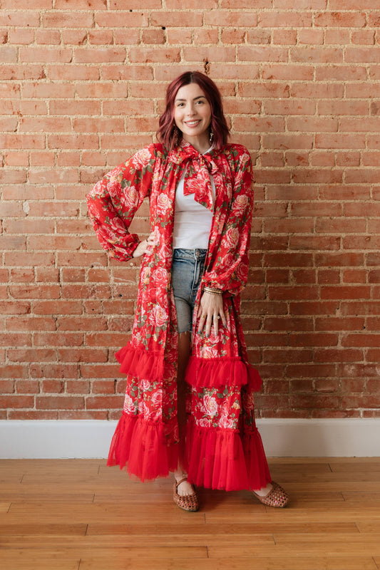 RED ROSE TIE KIMONO