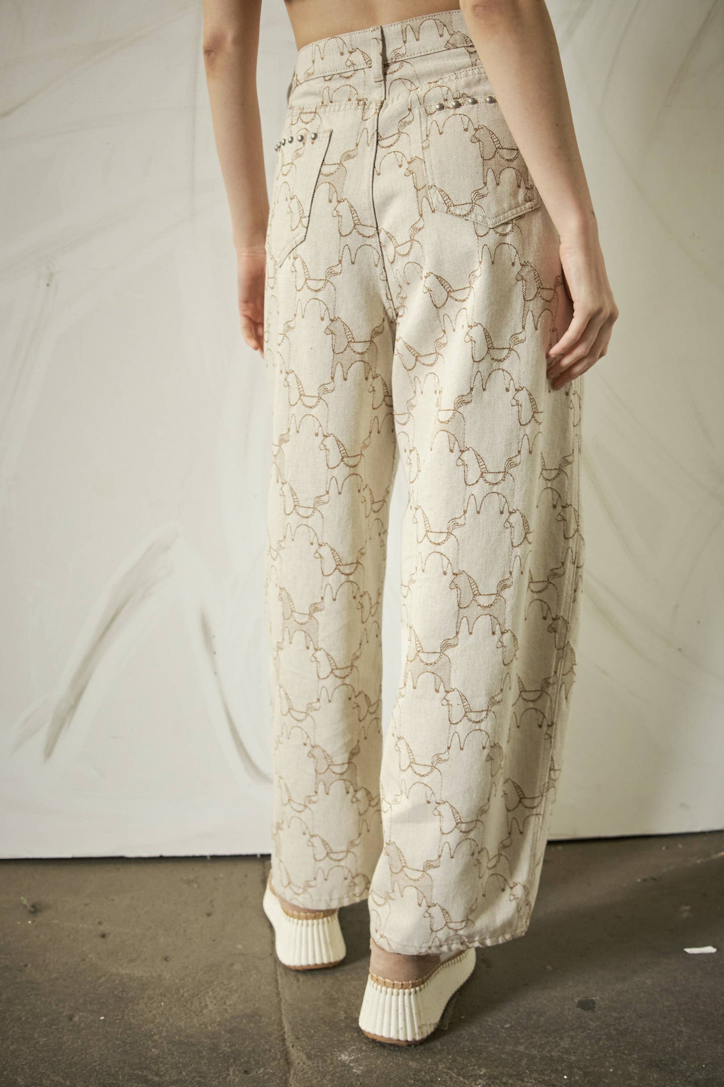 Horse Pattern Studded Baggy Pants