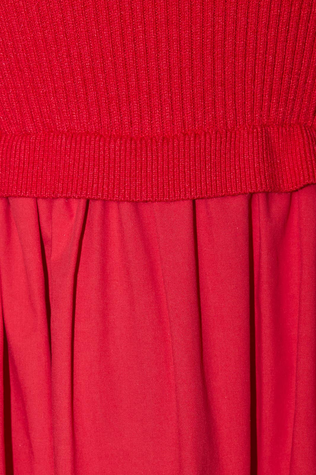 MOCK NECK SHORT SLEEVE KNIT & WOVEN MIX TIERED MIDI DRESS